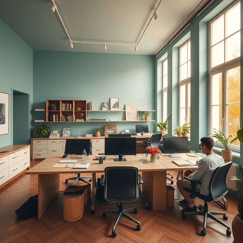 Interno dello studio Casa Bruno a Modena, team al lavoro con luce naturale