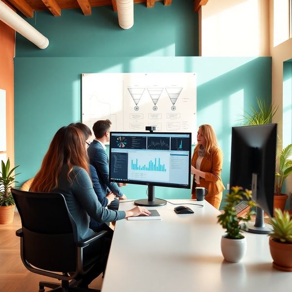 Team di Casa Bruno che analizza dati su grandi monitor nello studio di Modena