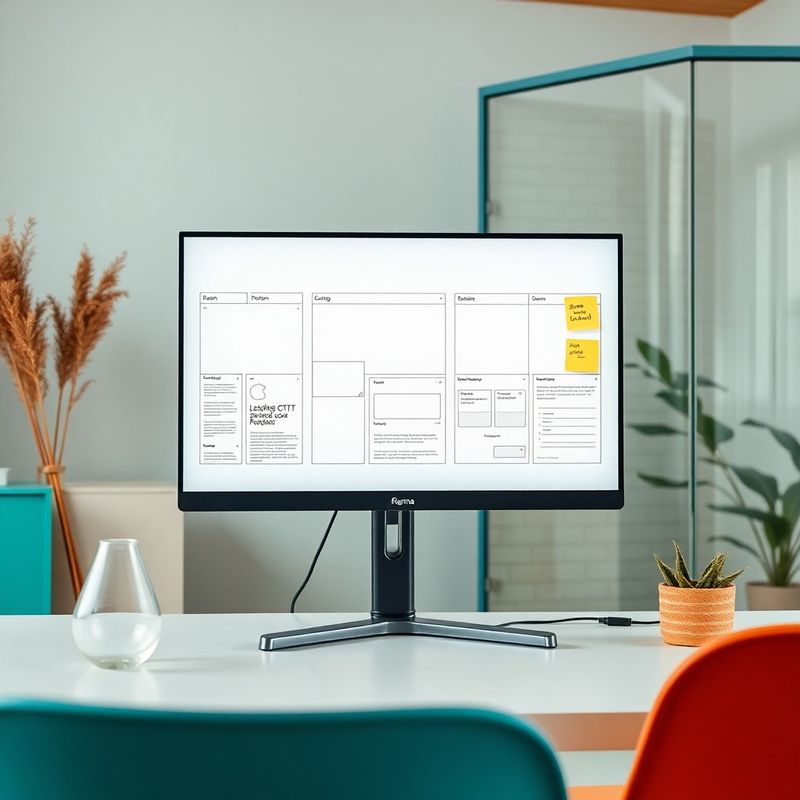 Wireframe Figma su monitor grande in studio teal-modern
